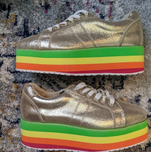 NWOT Very Volatile Gold Rainbow Platform Sneakers